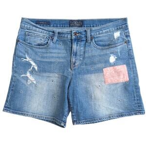 Lucky Brand Womens Denim Shorts Bandana Patchwork Star Embroidery Bermuda 12 31